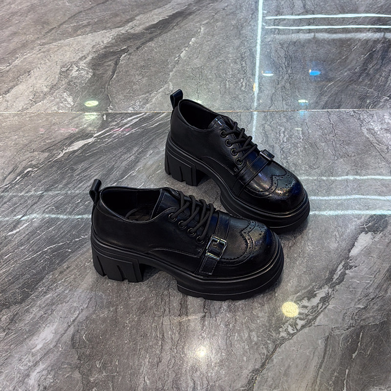 真皮小个子6cm厚底小皮鞋女2026春新款雕花皮带扣轻便英伦乐福鞋,女鞋,乐福鞋（豆豆鞋）,淘宝优惠券,粉丝福利购,淘宝优惠卷