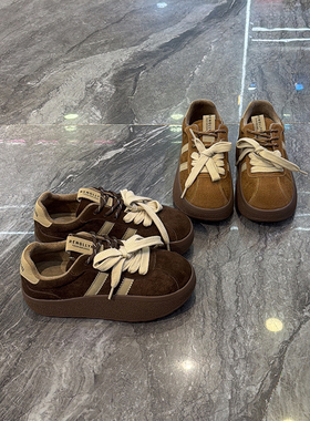 双色鞋带~复古真皮加绒板鞋女2025冬款丑萌轻便运动鞋潮酷摇摇鞋