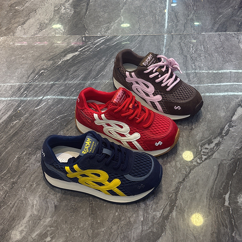 好穿推荐~真皮网面厚底阿甘鞋女2025秋款轻便透气户外登山运动鞋