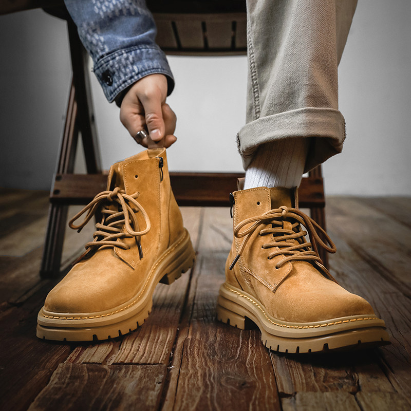 马丁靴男款中高帮四季款工装靴真皮软底男靴拉链款男士靴子男鞋潮