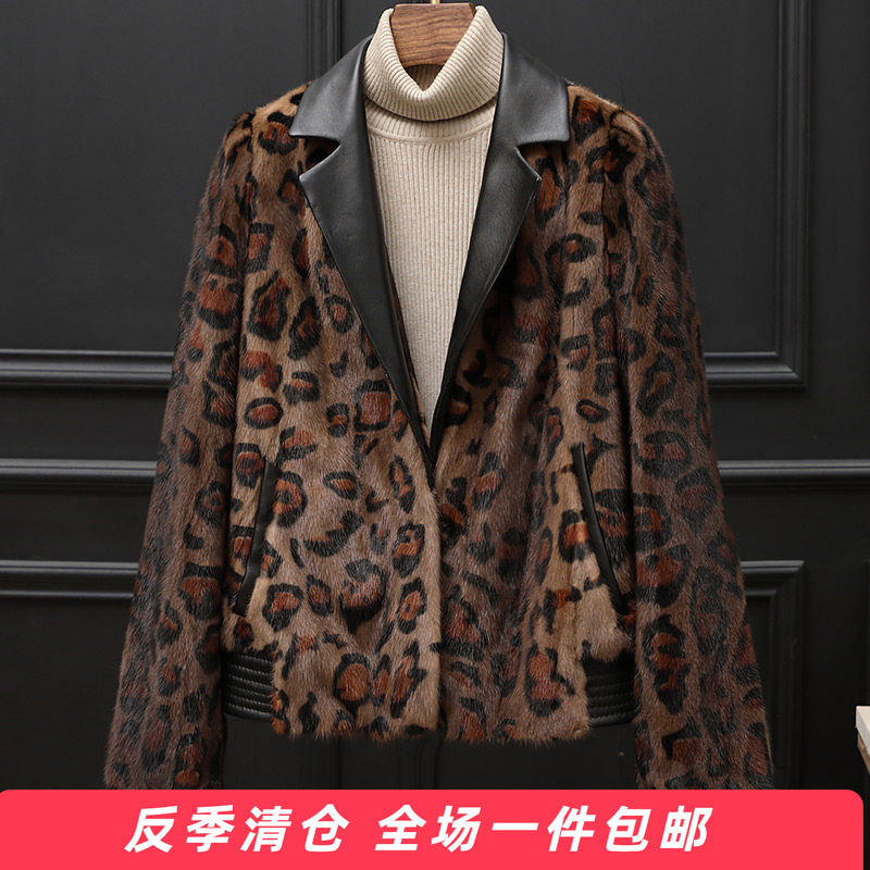 水貂皮大衣女进口整貂时尚西装领短款配真皮2025冬季新年轻款
