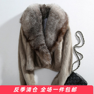 水貂皮大衣女式整貂皮草外套超短款貂毛2025冬新款超大狐狸毛领CX
