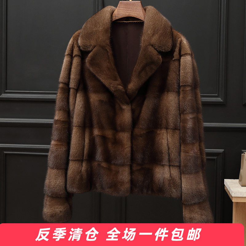 水貂皮大衣女短款西装领横排海宁裘皮整貂毛皮草外套2025新时尚TT