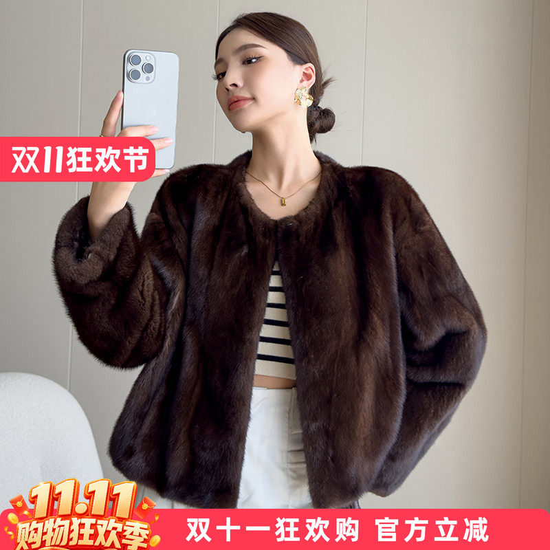 水貂皮大衣整貂皮草外套女貂毛海宁2026新款时尚短款真貂毛圆领冬