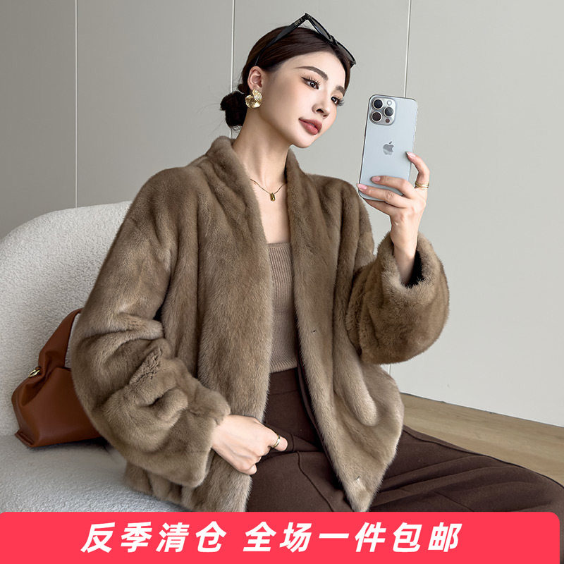 水貂皮大衣女短款V领2025冬季新款海宁进口整貂皮草裘皮外套洋气