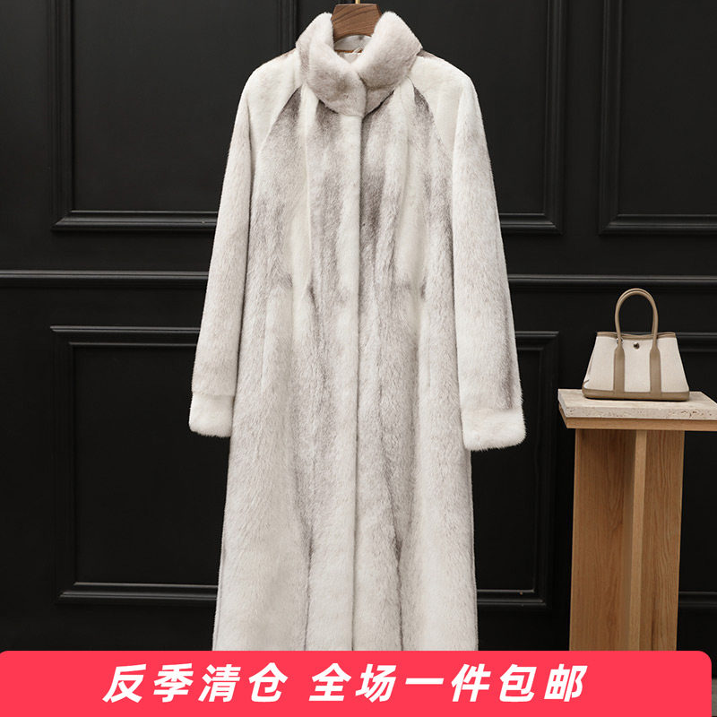 十字貂皮大衣女中长款立领简约修身2025新款海宁水貂整貂皮草外套