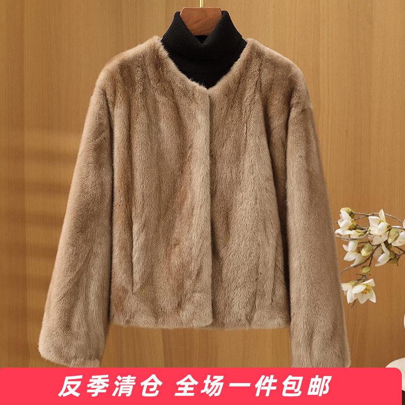 水貂皮大衣女进口整貂是圆领小母貂毛海宁裘皮2025冬新短款帕斯条