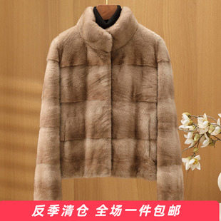 水貂皮大衣整貂皮草外套女小母貂毛海宁2025新款裘皮立领横排短款
