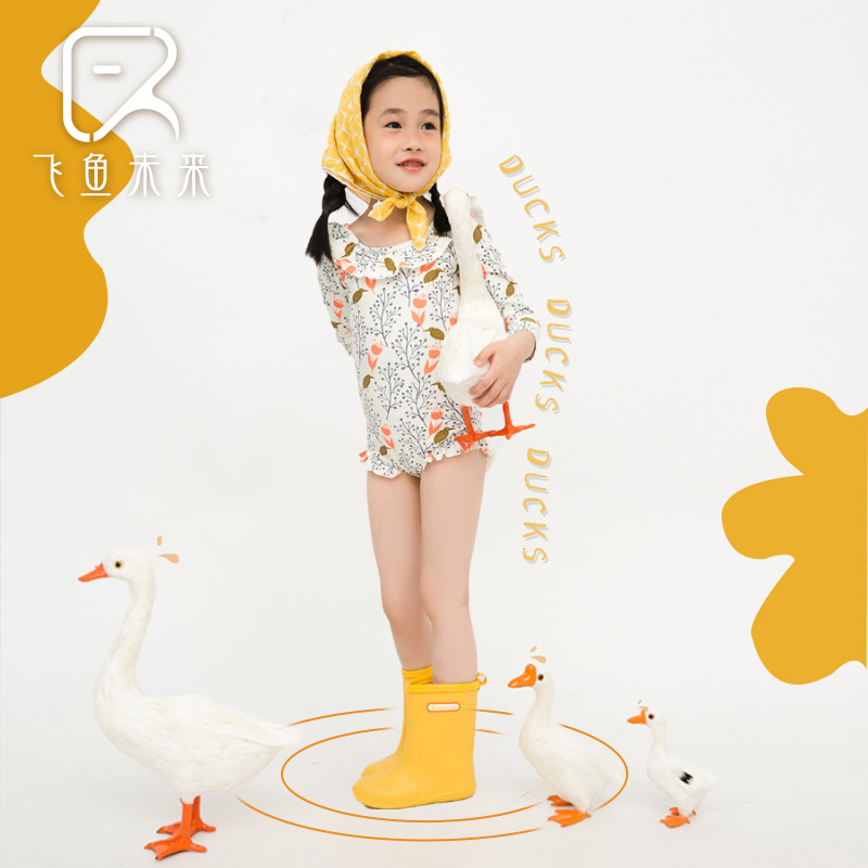 飞鱼未来森系女童长袖连体泳衣