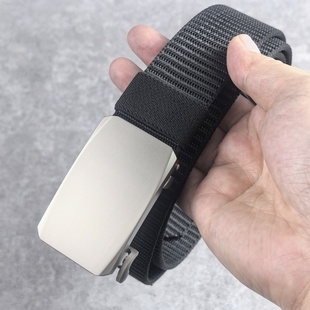 男士皮带无牙无孔合金自动扣3.5cm内穿腰带简约勤务帆布尼龙裤带