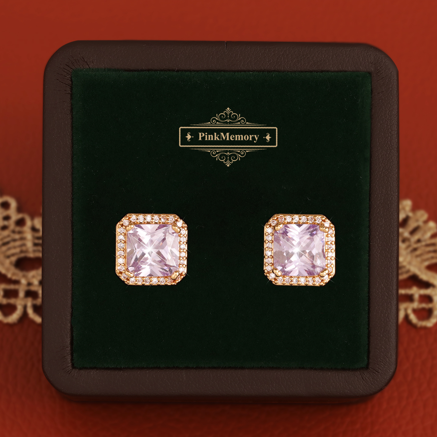 巴黎Pink Memory设计师满钻几何宝石经典耳钉轻奢女古风配饰耳环