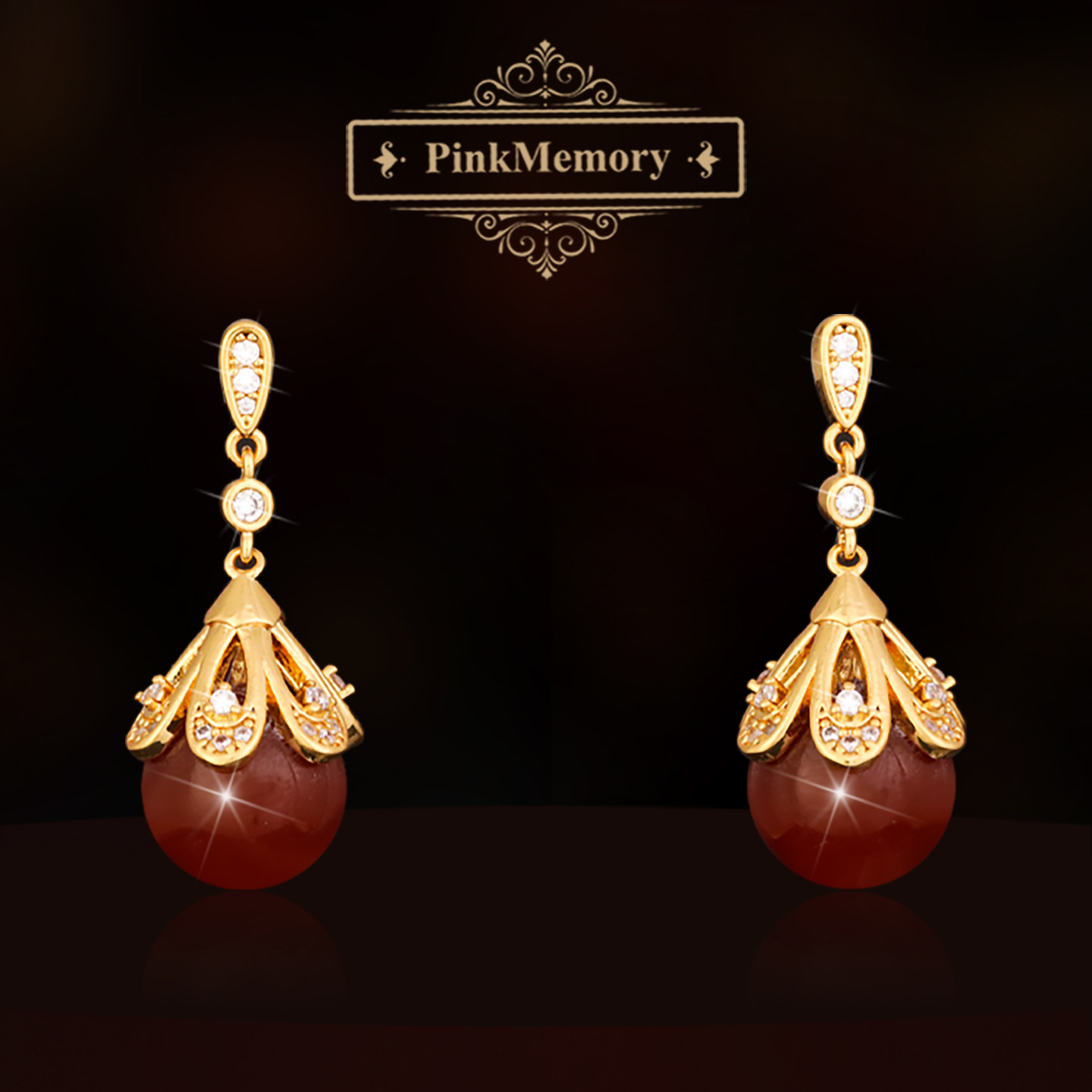 巴黎Pink Memory新年红玛瑙珍珠耳钉高级感轻奢女款耳坠领针耳环