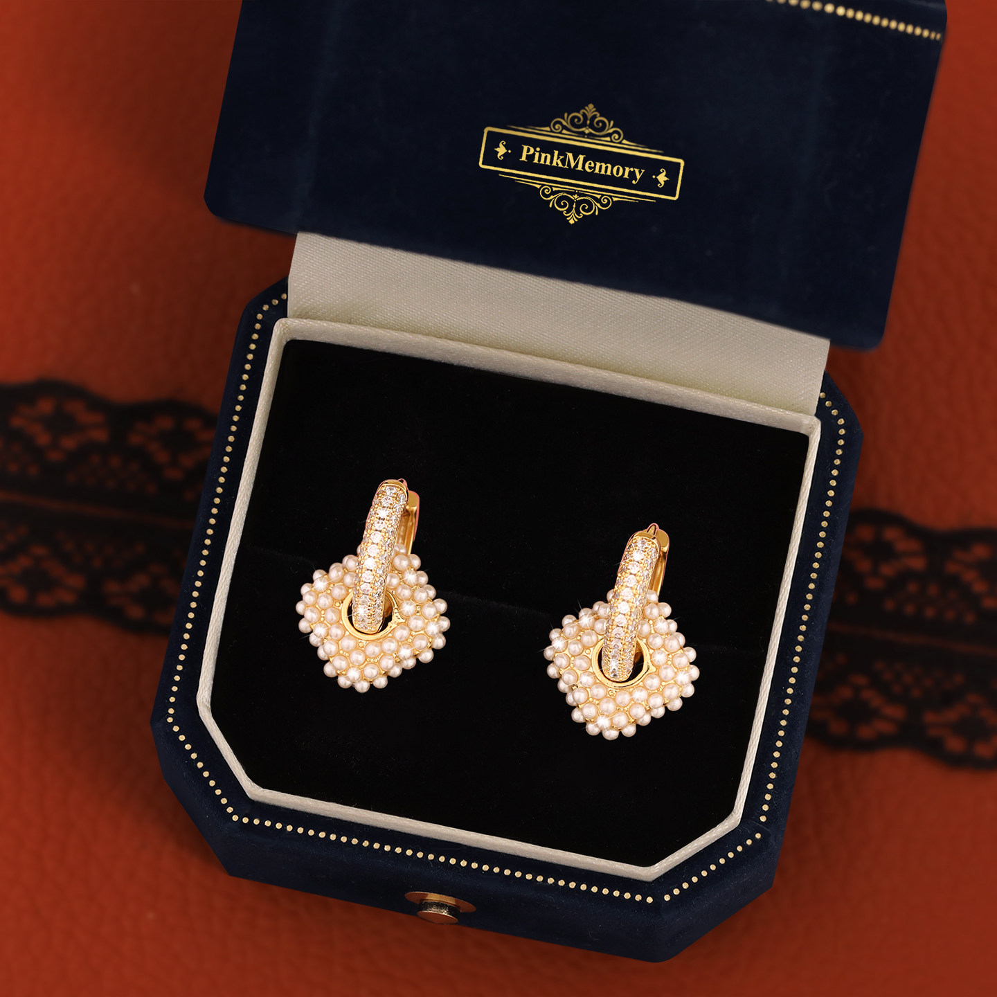 巴黎Pink Memory满天星几何方形珍珠耳钉高级感轻奢女款领针耳环