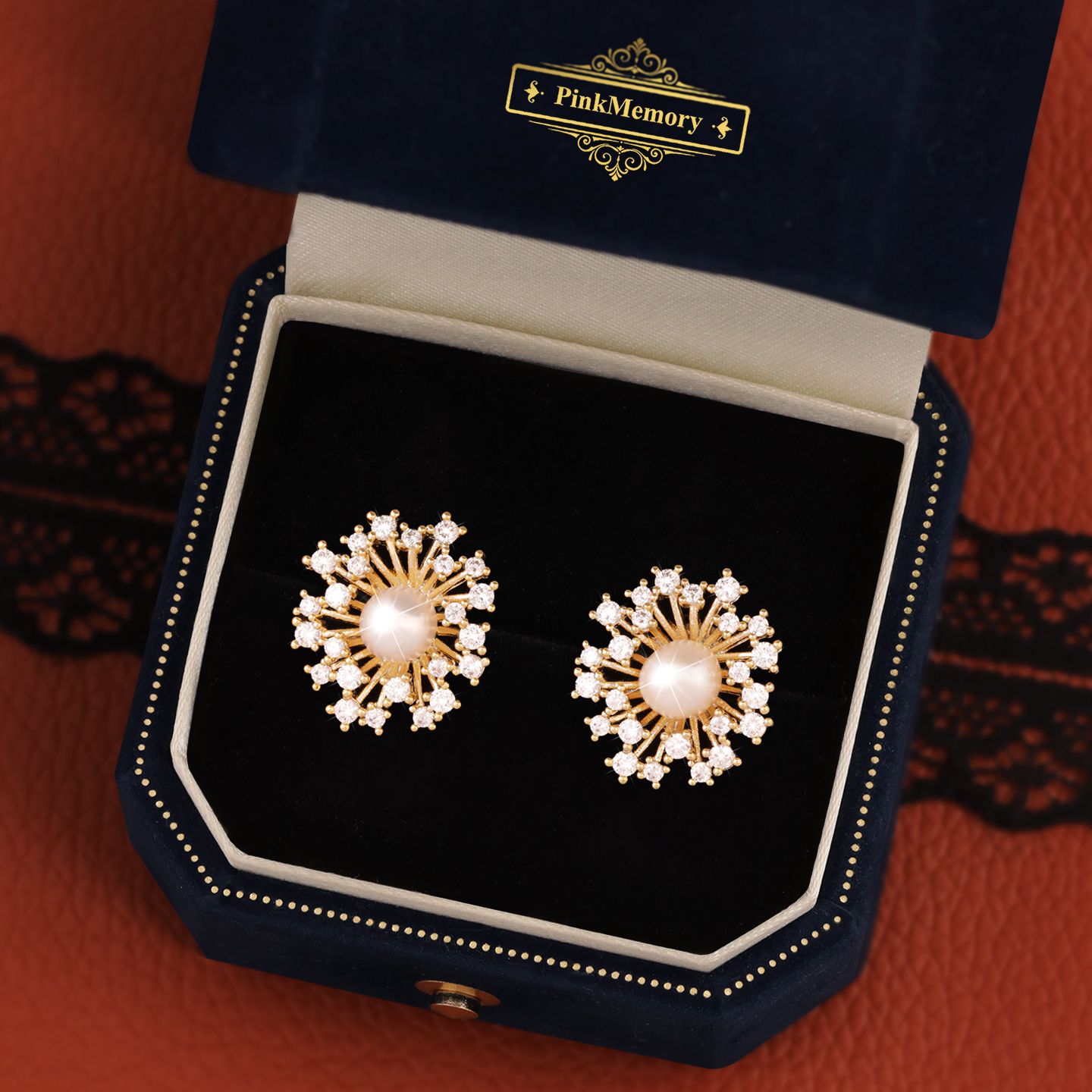 巴黎Pink Memory设计师法式烟花绽放珍珠耳钉轻奢女国风配饰耳环