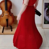 玫瑰欲梨形胖mm风情万种裙巨好看鱼尾半身裙针织独特漂亮红色裙子