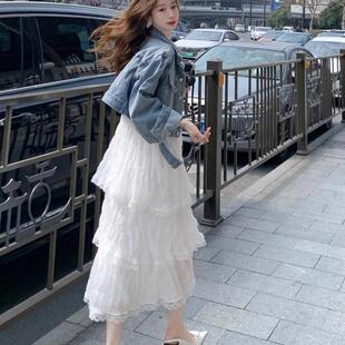 收腰显瘦海边度假沙滩蛋糕裙仙女 法式 白色蕾丝吊带连衣裙夏季 新款