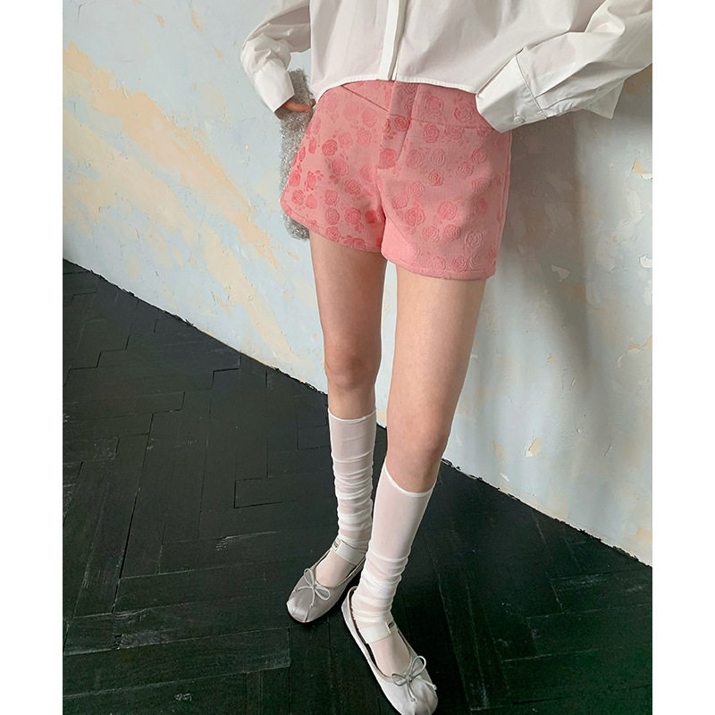 玫瑰花提花短裤女夏季辣妹休闲热裤