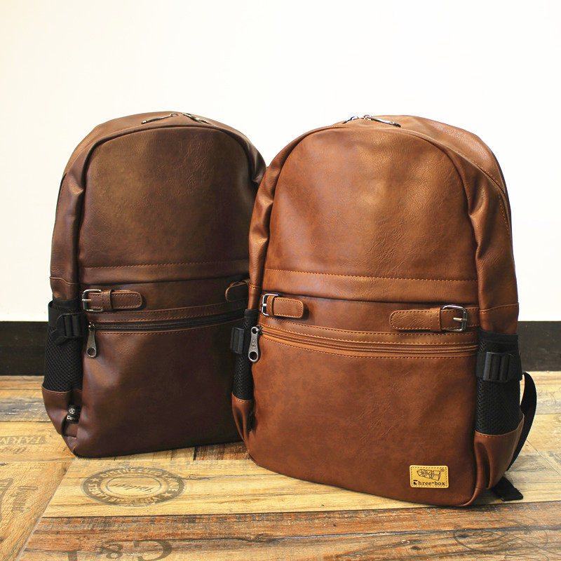 BACKPACK BAG MENS SIMPLE LARGE CAPACITY TRAVEL BACKPACK WOMENS CASUAL JAPANESE LEATHER COLLEGE STUDENT SCHOOL BAG COMPUTER BAG TIDE