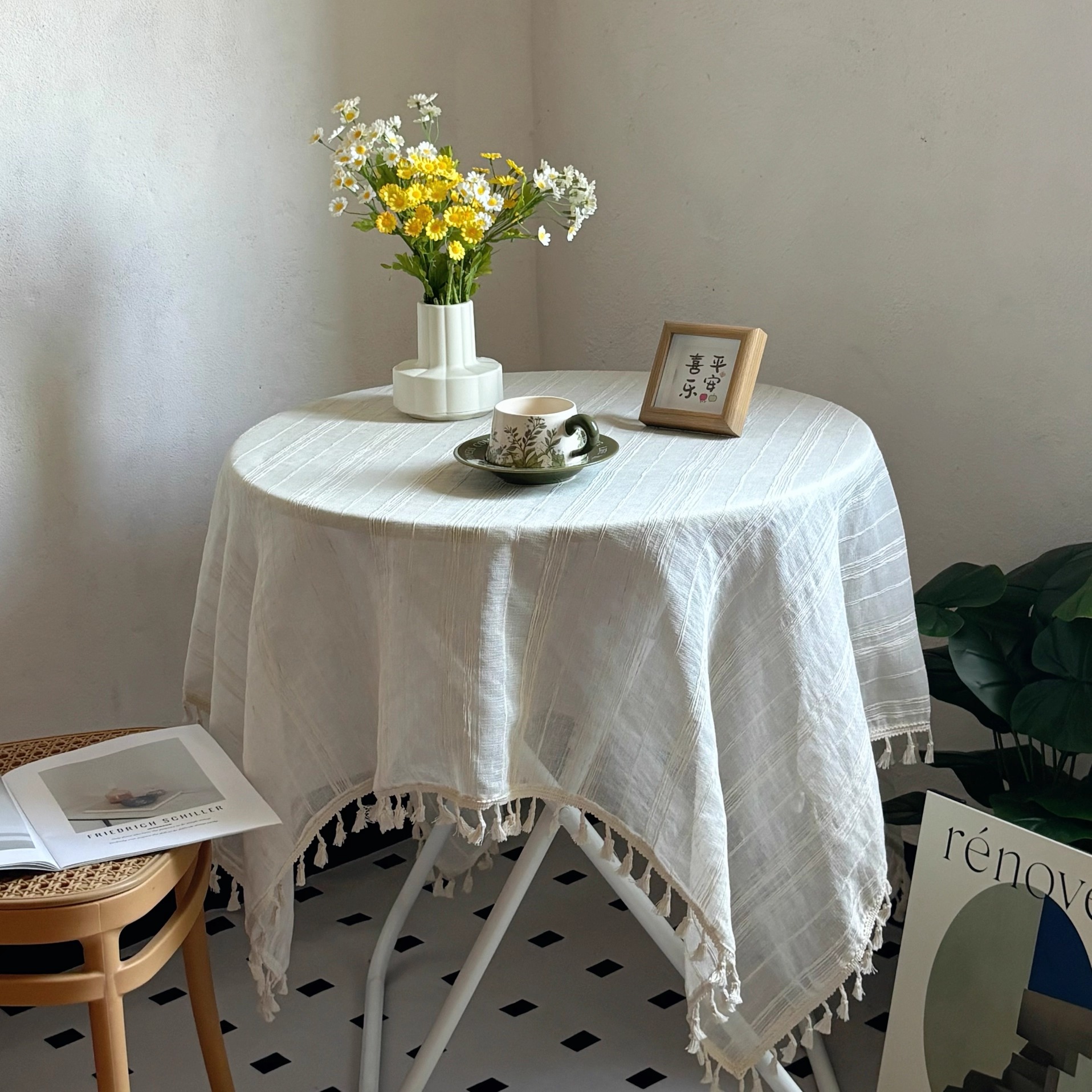 LUMOSHOME百搭棉麻竖条桌布