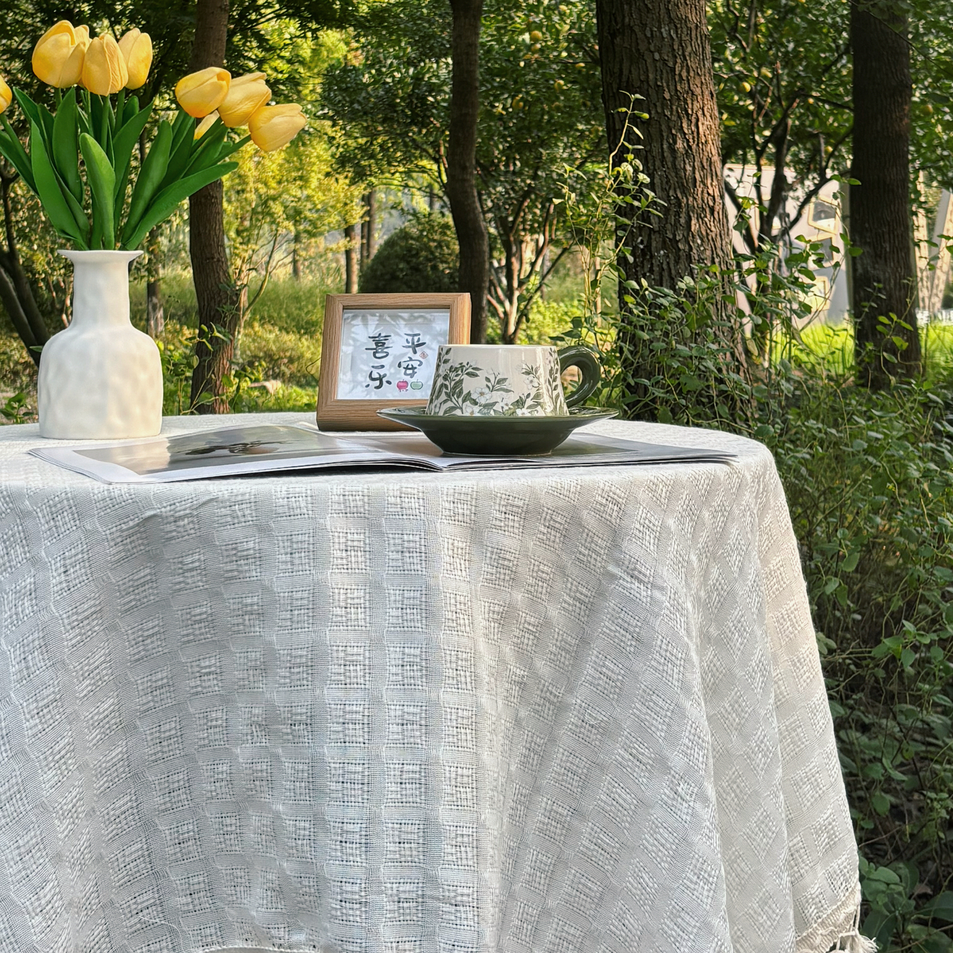 LUMOSHOME棉麻流苏防尘餐桌布