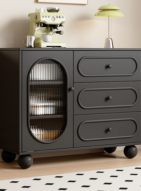 餐边柜家用厨房橱柜客厅黑色置物柜现代简约边柜靠墙一体茶水柜子