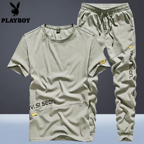 花花公子男士冰丝夏季套装男装