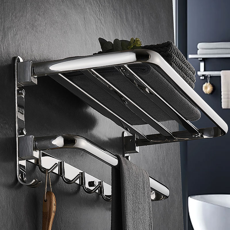 304不锈钢免打孔折叠浴巾毛巾架