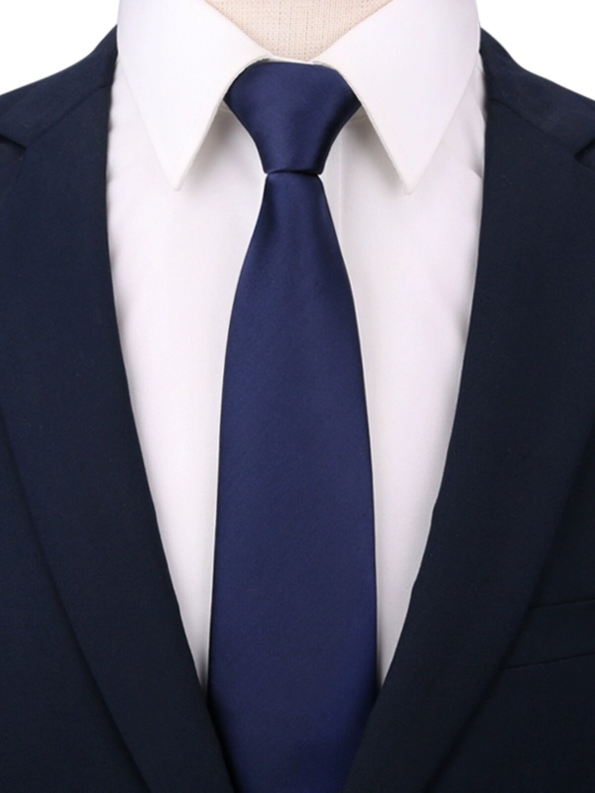 藏蓝光面拉链领带男士正装商务新郎结婚8cm易拉得方便懒人领带女