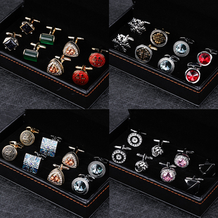 扣领带夹金色银色袖 袖 钉袖 扣法式 口扣 衬衫 四对高端礼盒装