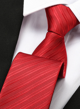 酒红暗纹男女拉链领带结婚新郎红色正装商务韩版懒人免打条纹领带