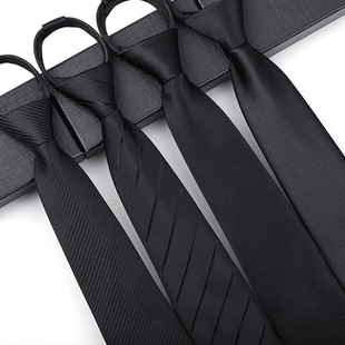 韩版 窄条纹领结 拉链式 黑色百搭懒人免打领带男女商务新郎结婚正装
