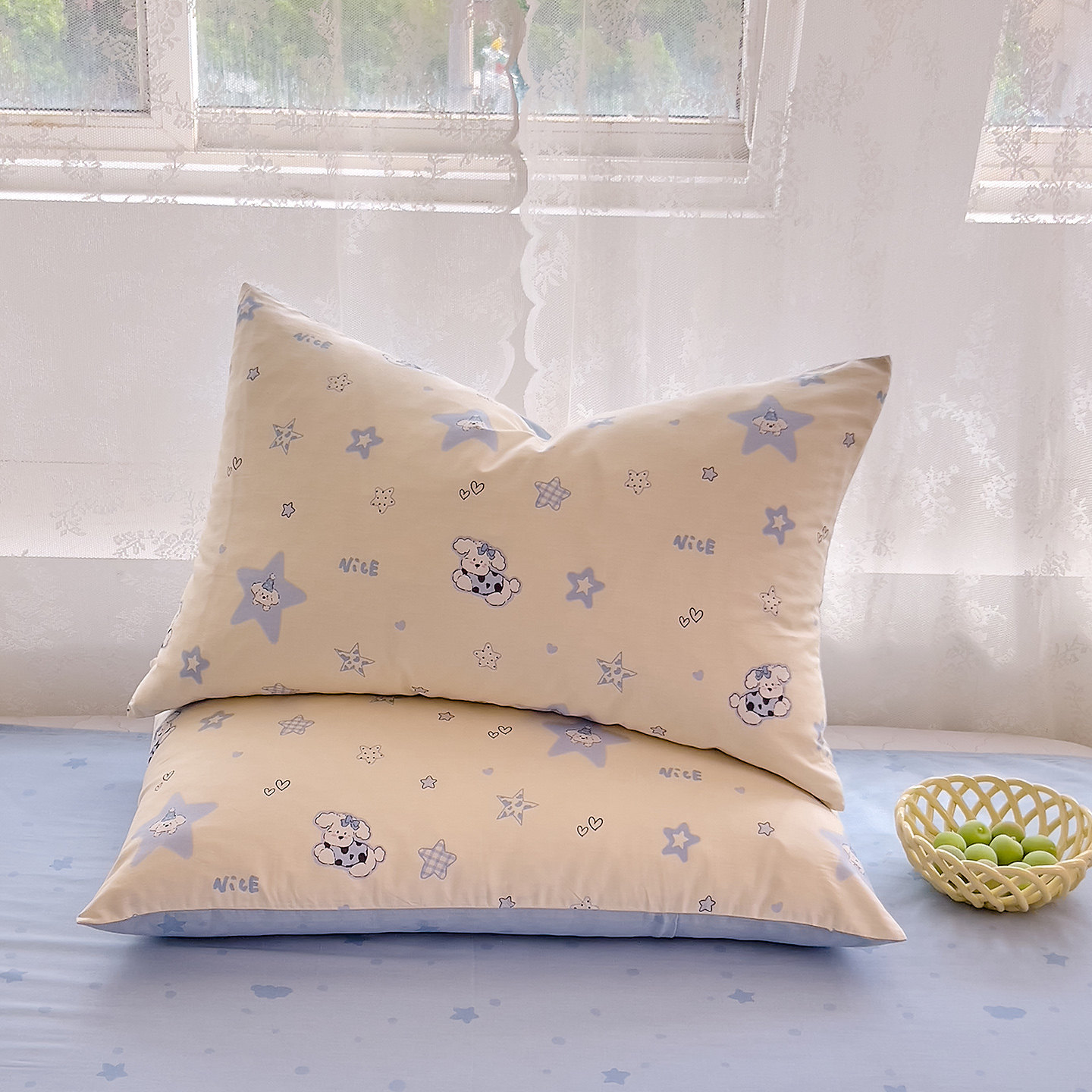 新款全棉纯棉小清新少女心卡通印花枕头套拉链款一对装48*74