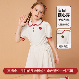 休闲短袖 时尚 短裤 2025新款 可爱撞色卡通百搭两件套 套装 女童夏季