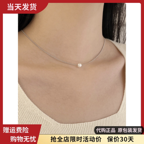 银色珍珠吊坠项圈短款项链