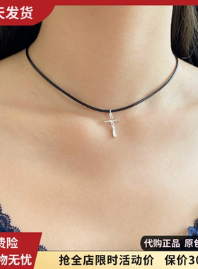 黑皮绳十字架项链Choker新款女生