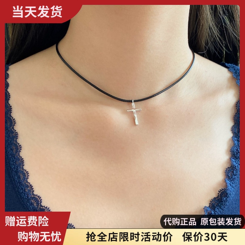 黑皮绳十字架项链Choker新款女生