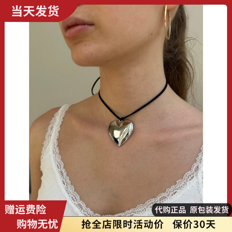 bm项链女新款银色爱心吊坠Choker系绳颈链腰链百搭brandymelville