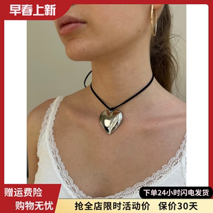 bm项链女新款 银色爱心吊坠Choker系绳颈链腰链百搭brandymelville