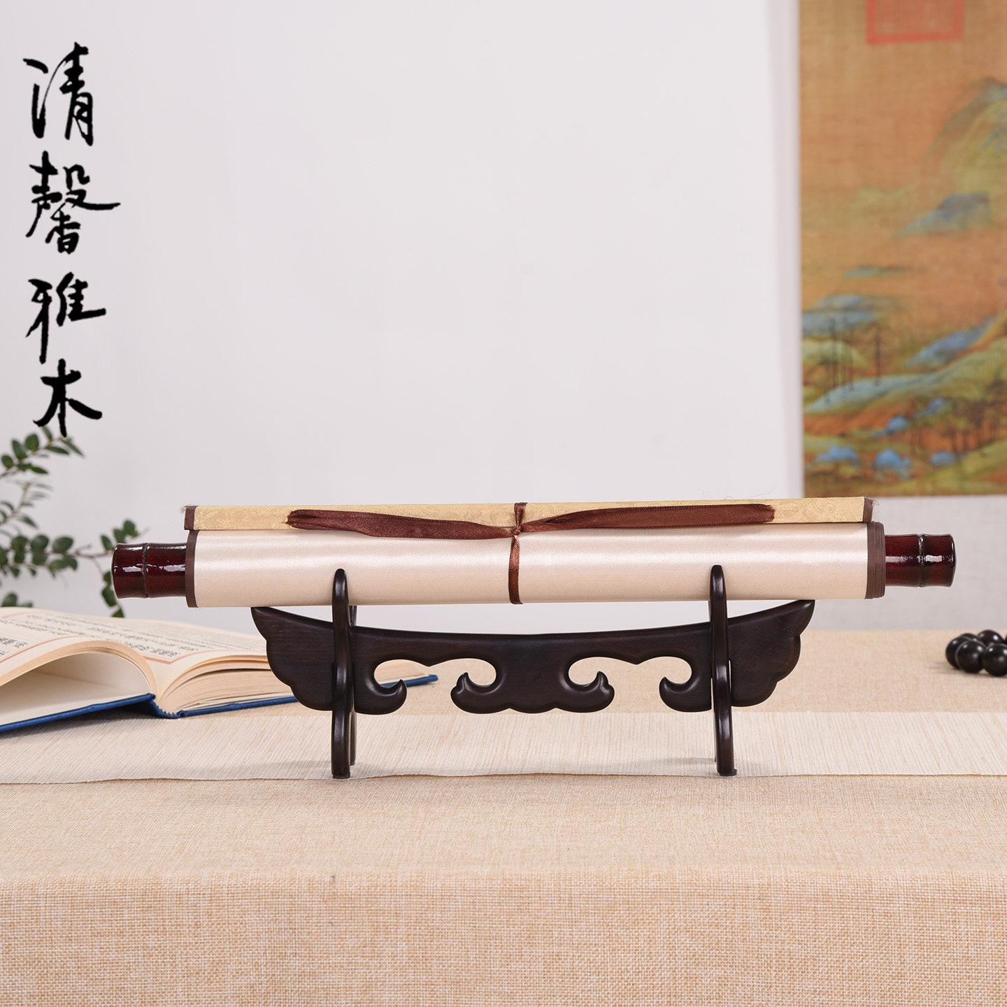 中式古典展示架画卷轴架子图片
