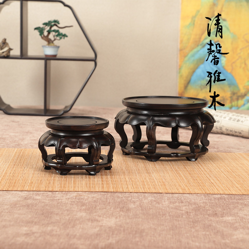 红木中式花瓶底座实木质奇石摆件盆景茶壶酒坛紫砂陶瓷工艺品托架