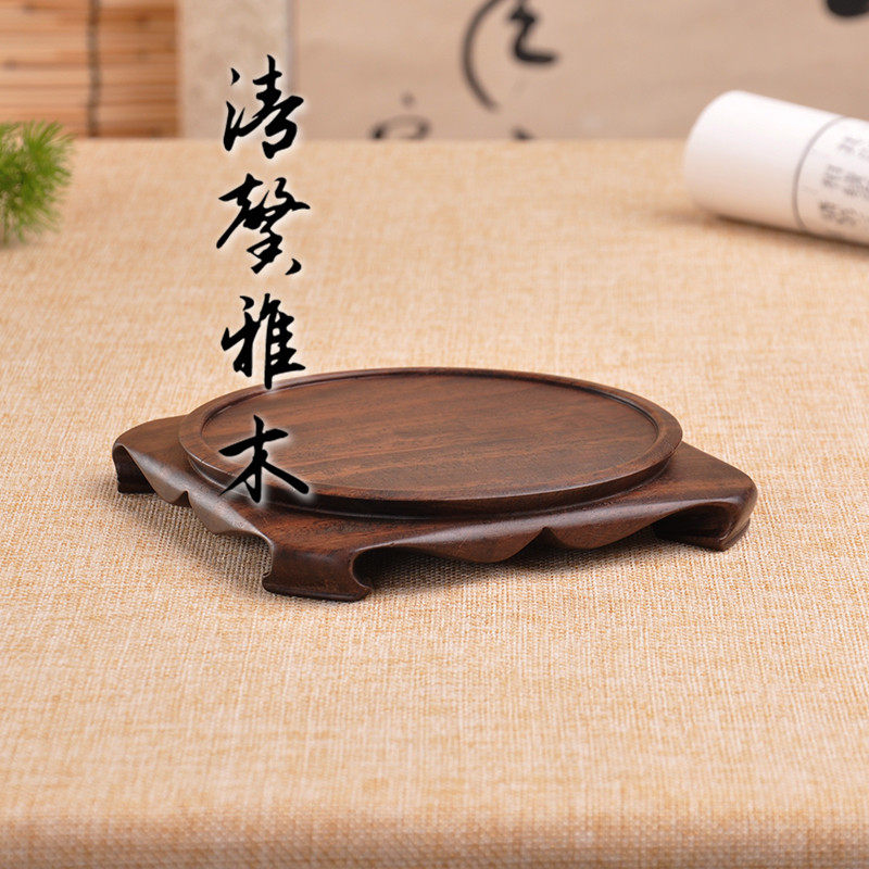 黑檀实木整块木雕刻底座天圆地方花瓶盆景奇石玉器紫砂茶壶底座