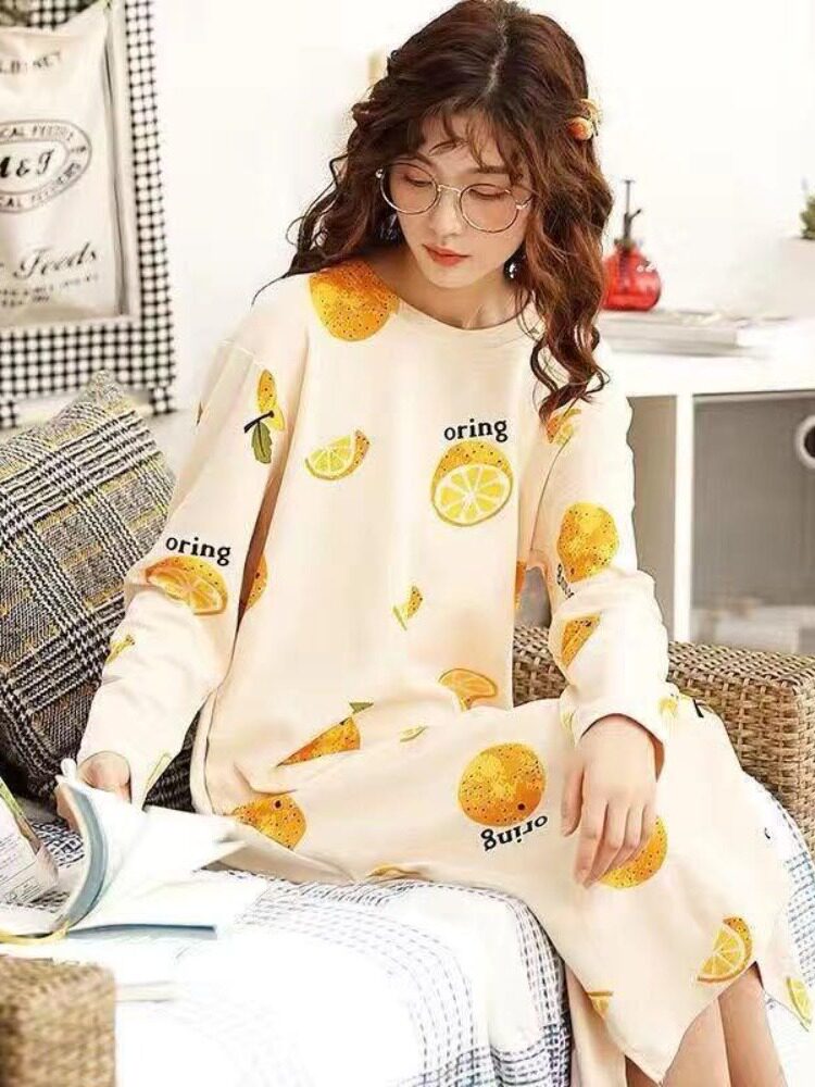 여성용 잠옷 여성용 가을 한국식 잠옷 여성용 가을 겨울 긴팔 잠옷 여름 귀여운 대형 가정복 중기 학생