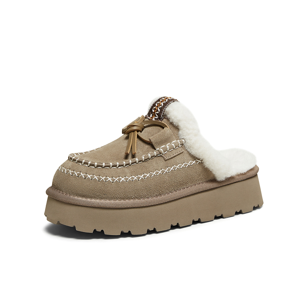 百思图2025冬新款毛毛鞋勃肯鞋雪地靴厚底加绒女外穿拖鞋L0328DH5