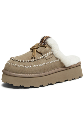 百思图2025冬新款毛毛鞋勃肯鞋雪地靴厚底加绒女外穿拖鞋L0328DH5