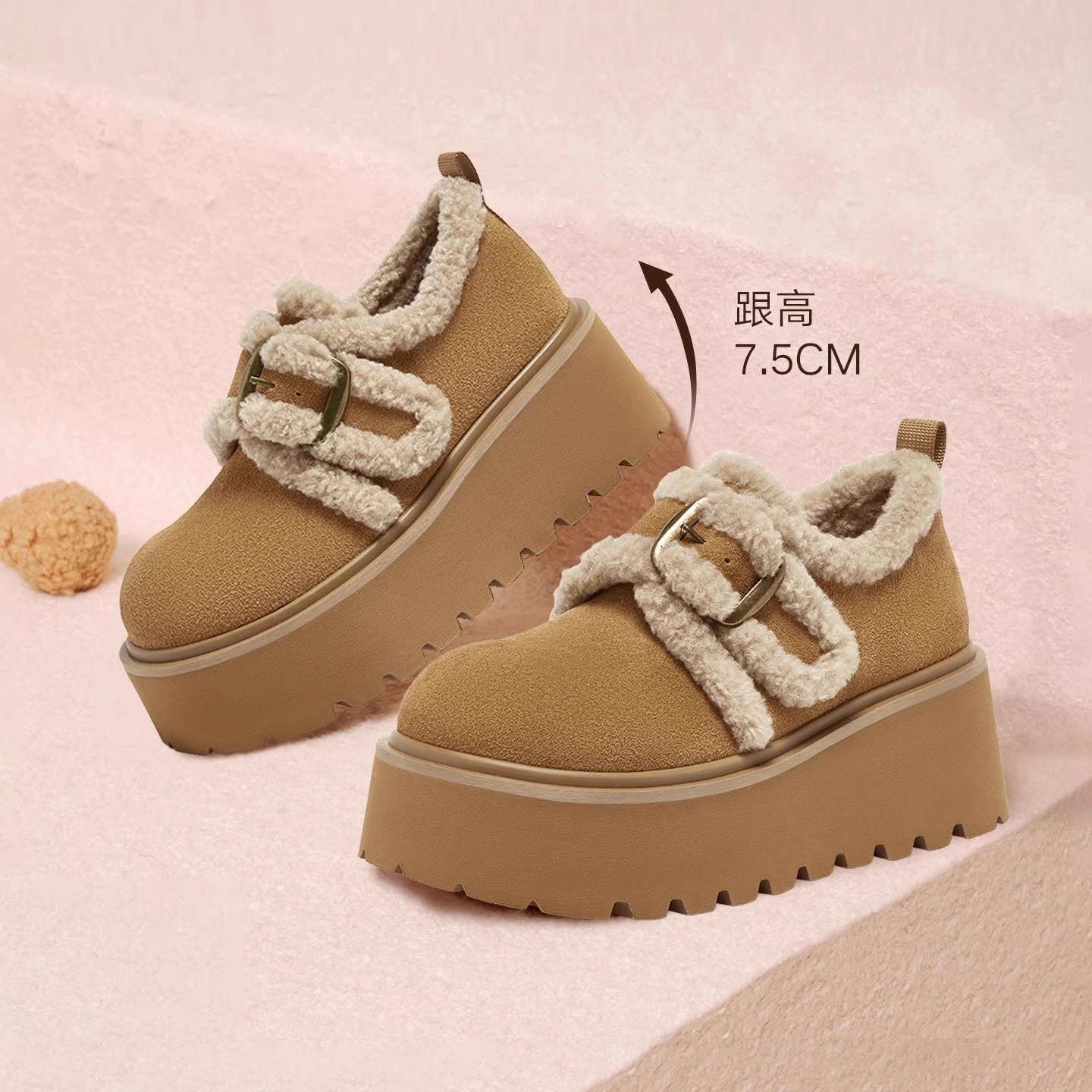 百思图毛毛鞋棉鞋时尚户外运动女休闲鞋2025冬季新款L1928DM5