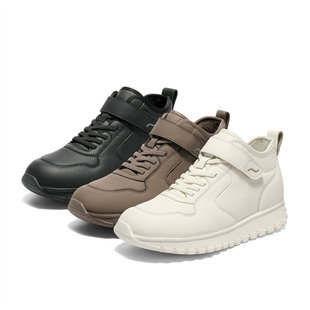 森达加绒高帮鞋2025冬季新款女鞋厚底运动鞋白色休闲板鞋XUA01DD5