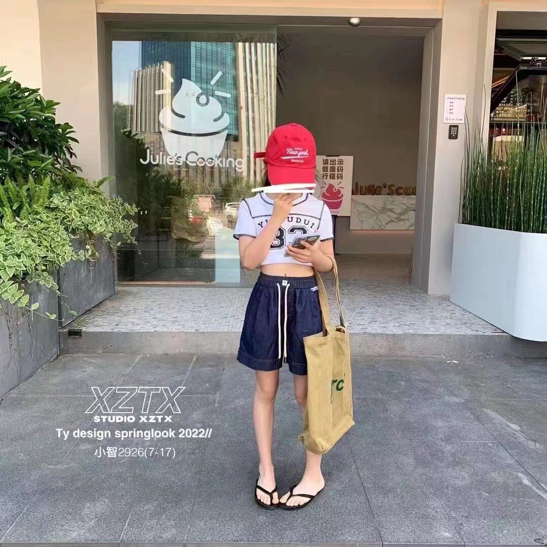 高品质正版小智同学品牌原色天丝棉五分裤潮牛仔短裤女童中大儿童