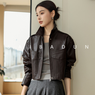 2025秋冬新款高端绵羊皮真皮皮衣短款翻领海宁皮夹克精品时尚女装