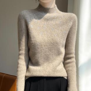 洋气软糯韩版 新款 秋冬套头女打底衫 一线成衣半高领抽条烫钻针织衫