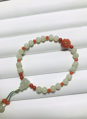 天然南红玛瑙手链女款手串冰晴水6mm珠配三通佛头